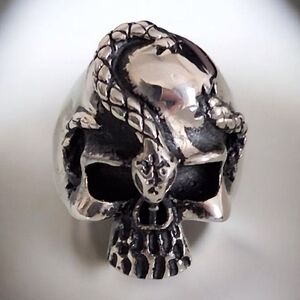 MEN'S SKULL RING WITH SNAKE STAINLESS STEEL SIZE 8